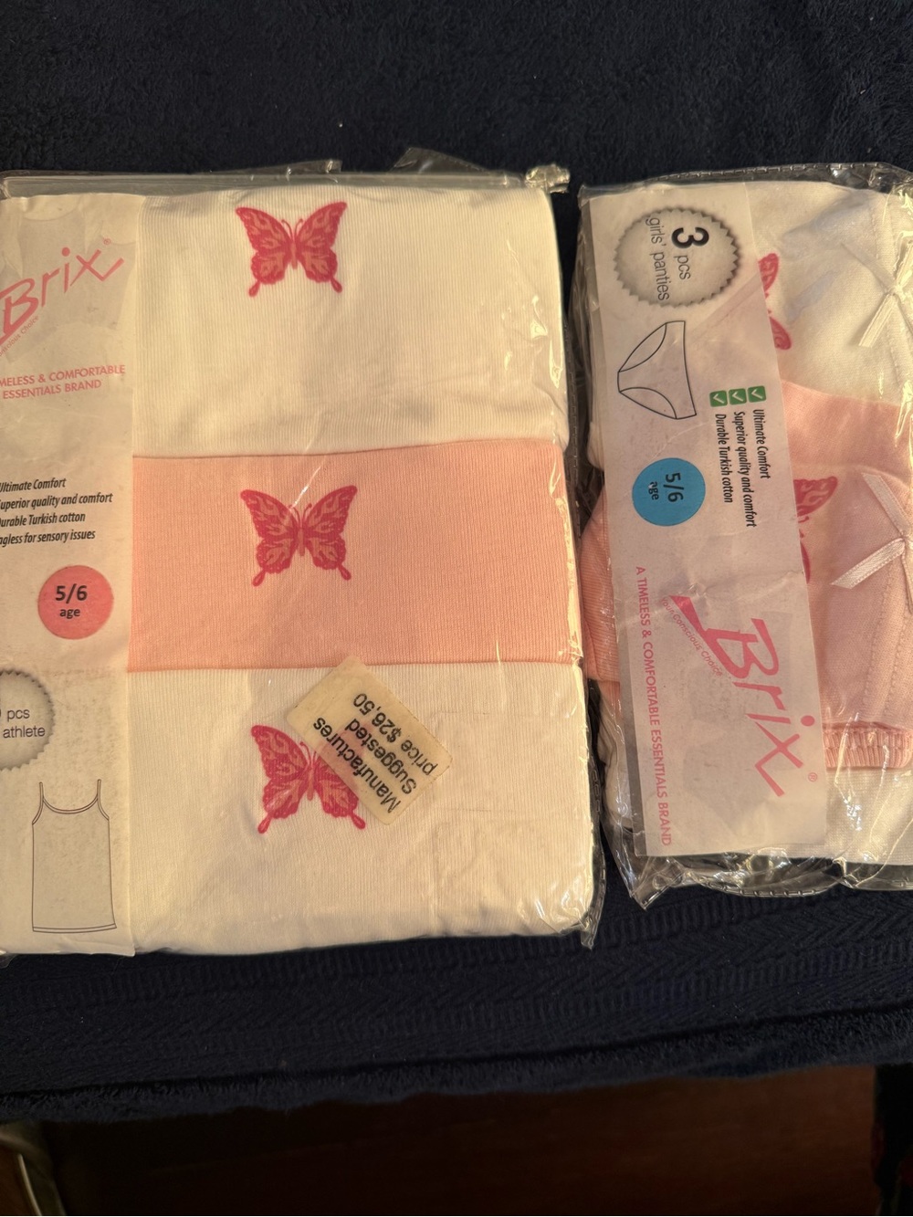 Girls' BRIX White & Pink Butterfly Tank Tops - 3 Pack & Panties -3 Pack